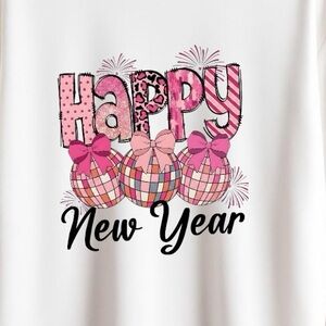 Happy New Year Pink Disco T-shirt white S M L XL New Checkers Polka dots tee
